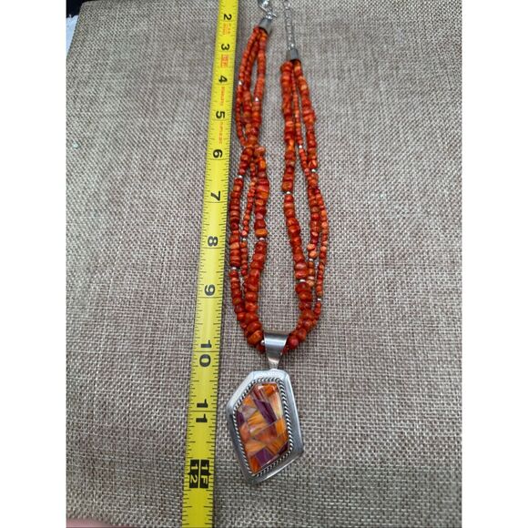 Jay King Desert Rose Trading 925 Sterling Spiny Oyster & Coral Necklace - Picture 7 of 10